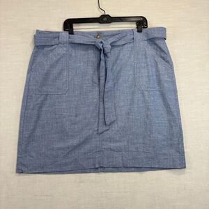 Talbots Plus Women's Size 18W Plus Chambray Blue Belted A Line Skirt